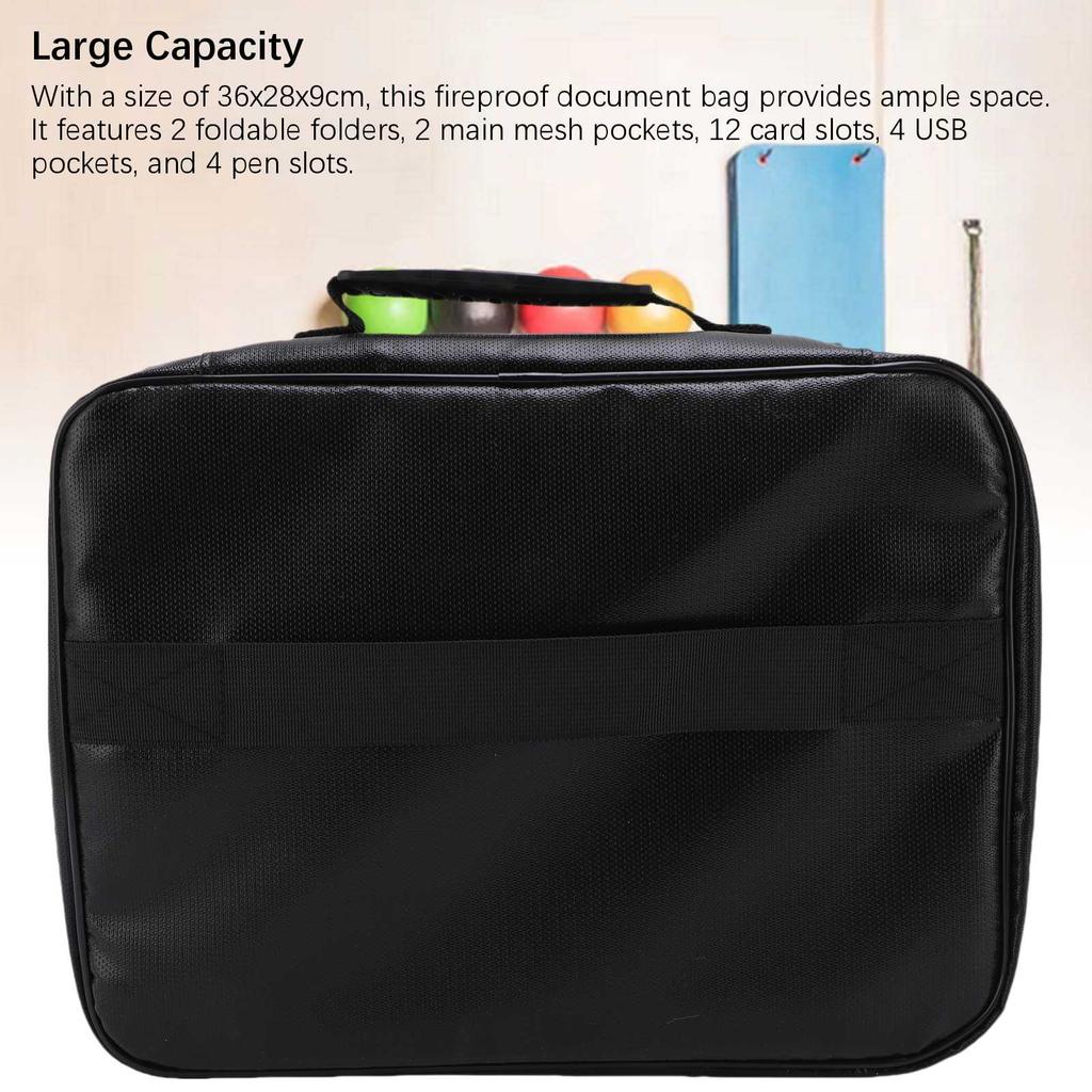 Fireproof Document Bag with Lock File Hard Case Portable Home Travel Safe Storage for Important Documents Files