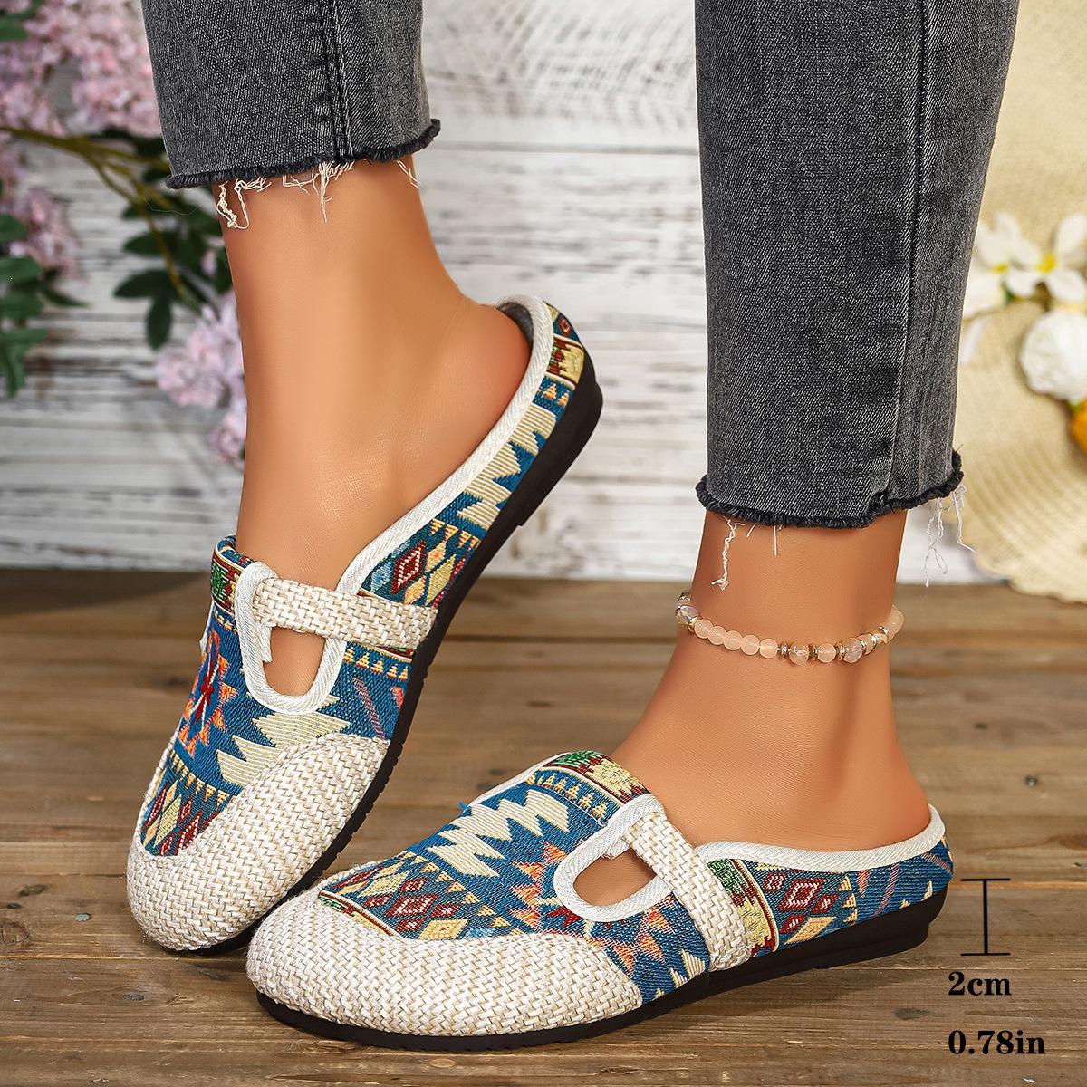 Ethnic Style Women s Slip-On Flat Slippers with Round Toe 43 синий