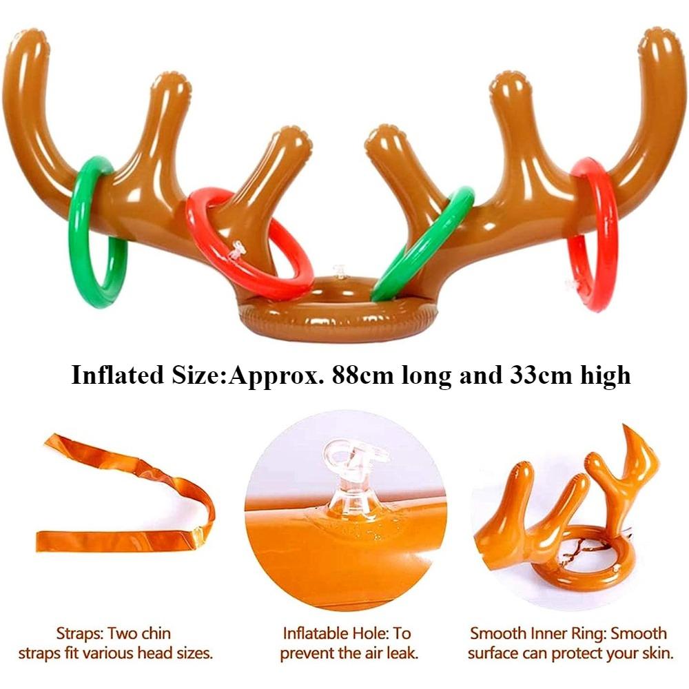 Inflatable Reindeer Antler Ring Toss Game, Christmas Party Games Supplies Ring Toss Hook Game for Kids Adults Family Xmas Games