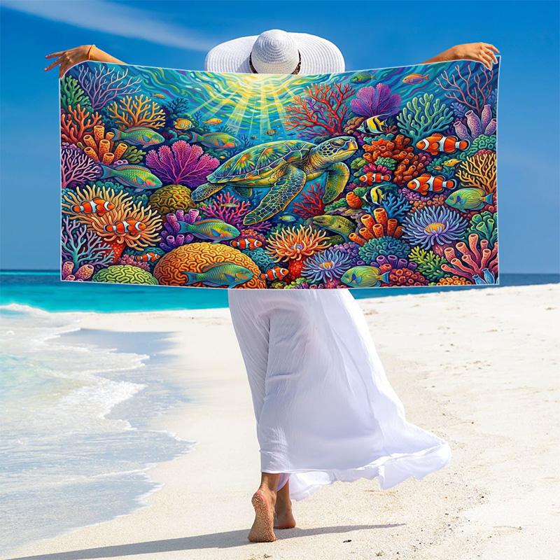 Colorful Sea Turtle Print Beach Towel, Large Soft Quick Dry Towel for Beach Camping Swimming