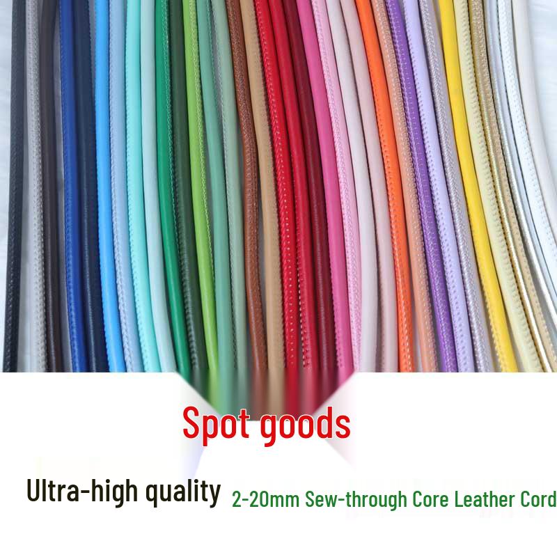 PU Leather Round Handle Strap with Lock Edge Stitching - DIY Traction Weaving Ornament E18