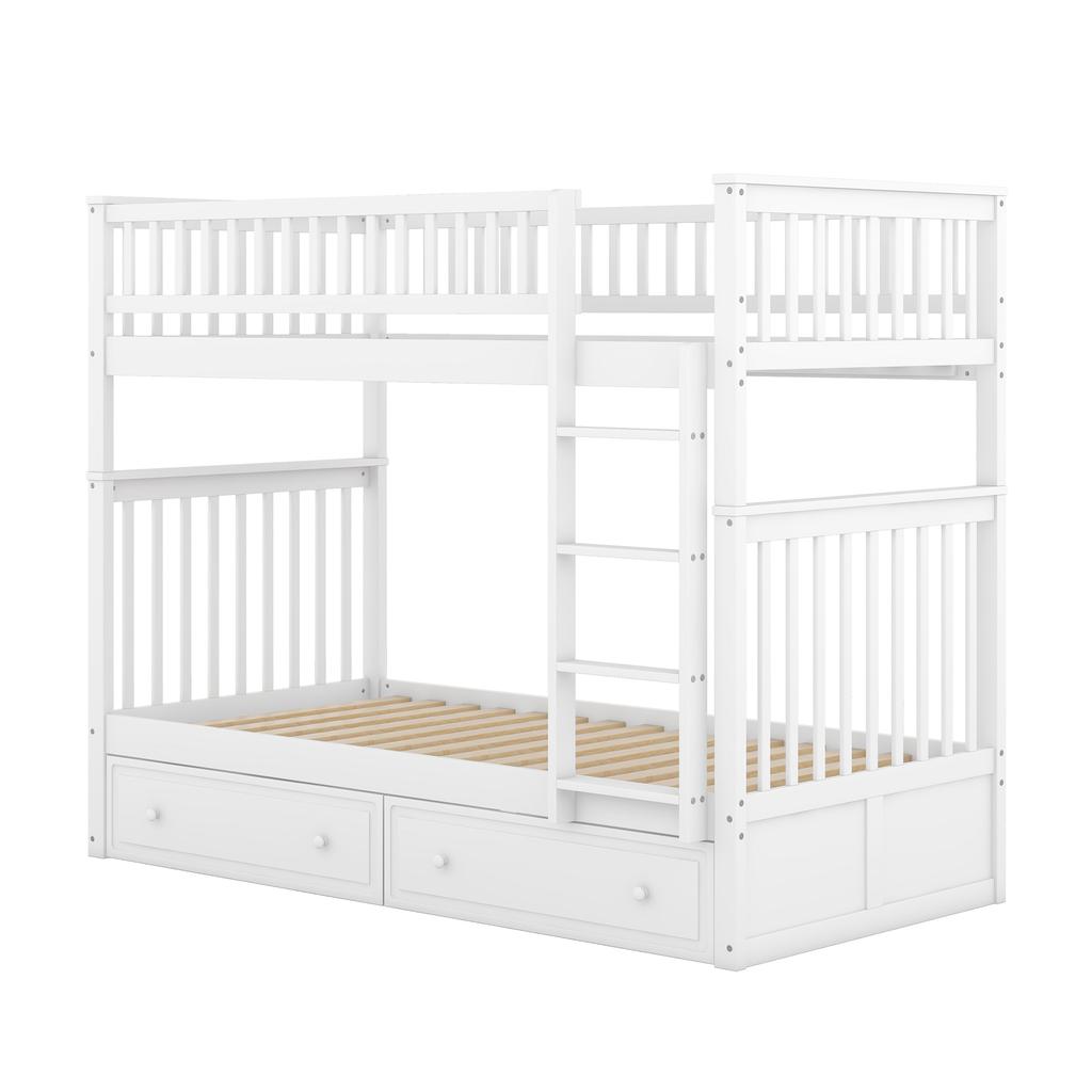 Letti a Castello 90x200cm, Letti per Bambini, Letti Funzionali, Letto a Castello con Cassetti, Letti Trasformabili, Bianco