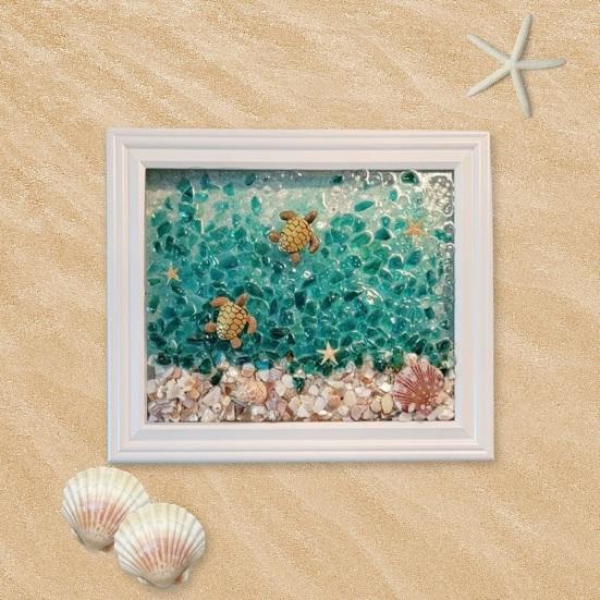 DIY Photo Frame Kit Glass Photo Frame Decorative Painting Set Sea Sea Glass Home