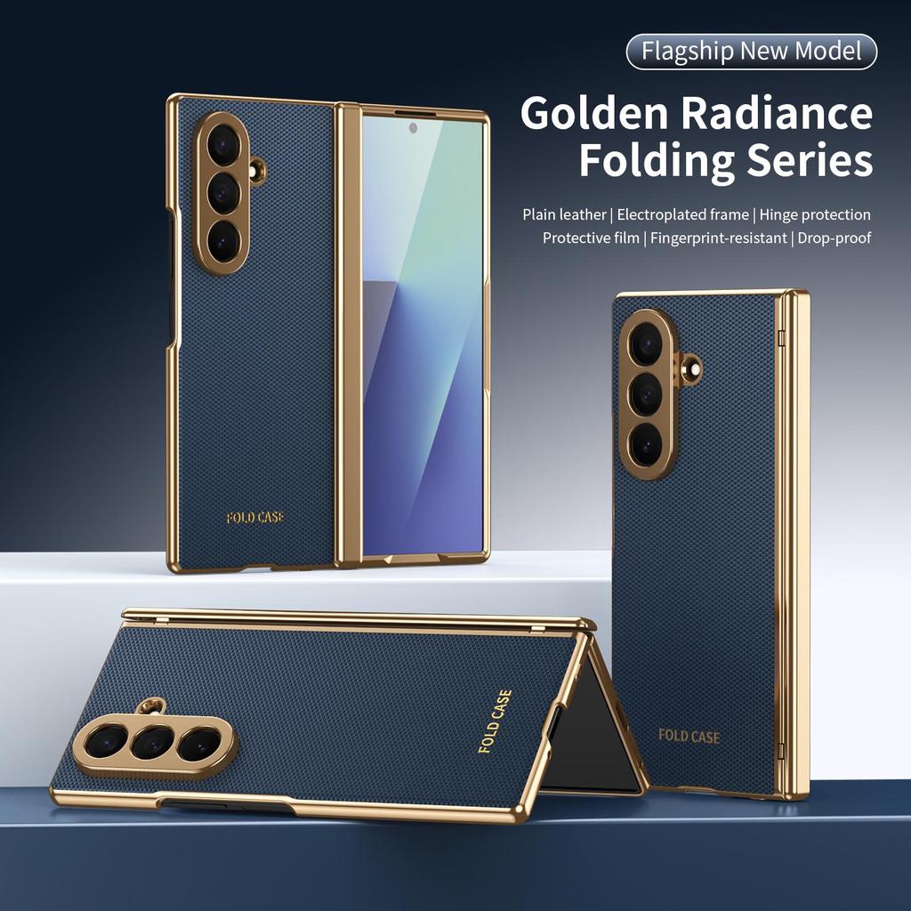 Samsung Z Fold7 Case: Foldable Electroplated Diamond Pattern, Plain Leather, Full Coverage for Fold6/5, Cross-border Compatibility.