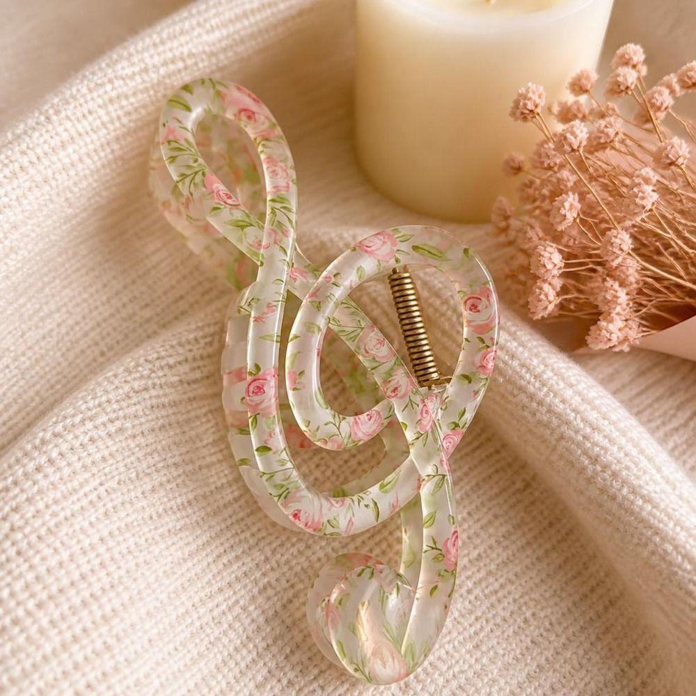 Matte Finish Music Note Hair Claw Clip Floral Pattern Updo Hair Clip  Girls Hairstyles
