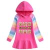 Rüschen Regenbogen Cartoon Kapuzenkleid: Langarm, plissierter Prinzessinnenstil für Mädchen