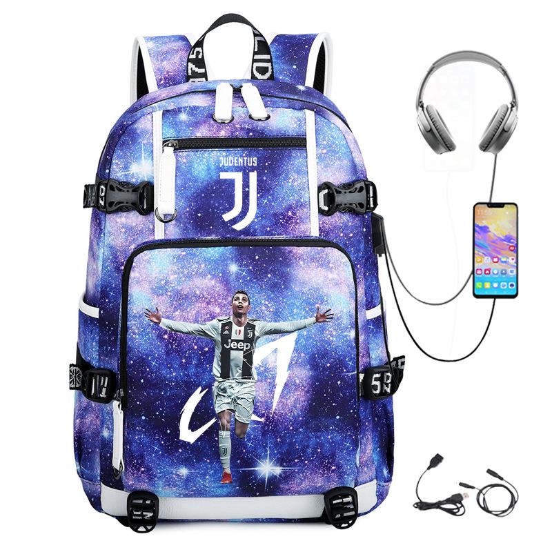 Football Star Cr7 Peripheral Personality Print Youth Backpack Large Capacity Leisure Travel Bag