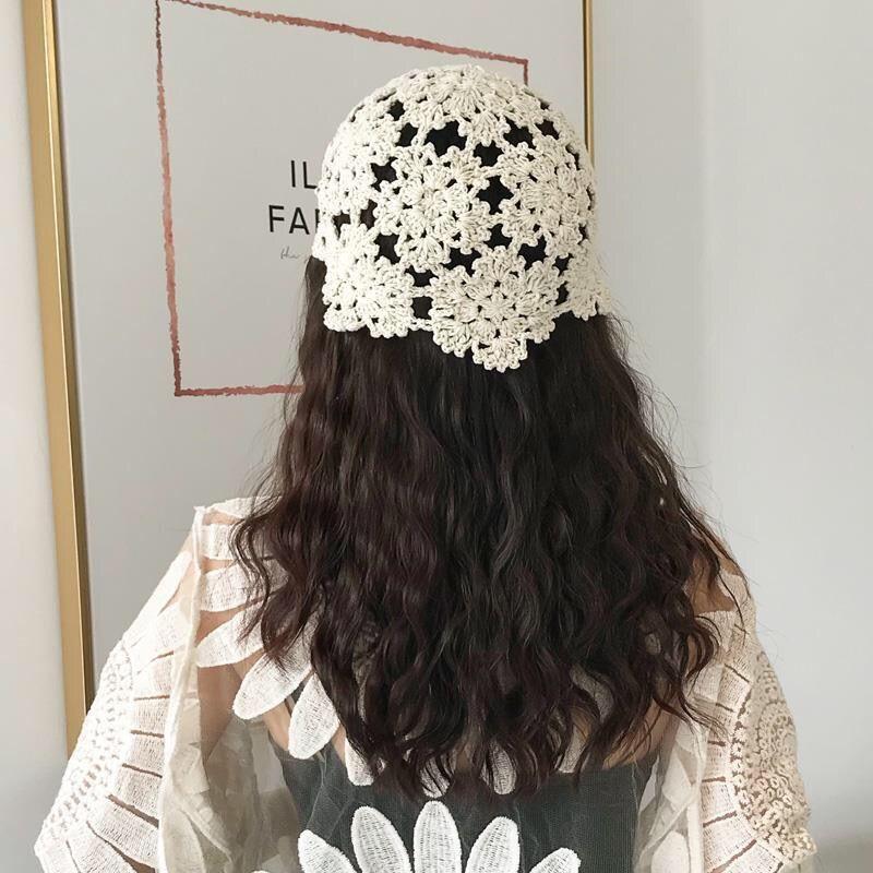 Dámský ručně pletený jarní letní korejský styl pletený tenký dutý prodyšný módní vlněný klobouk melounová slupka stylová čepice na hlavu