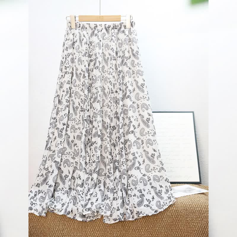 Bailuyu Retro Floral A-Line Maxi Skirt L