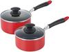 Shaf Basic 18cm 16cm Saucepan with Glass IH and Gas Stove Fluororesin Red & Lid, Compatible, Coating, SBA-91