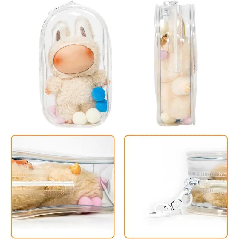 Colorful Transparent Protector Case Organizer Box For 17Cm Plush Dolls Outdoor Display Bag With Keychain Doll Accessories
