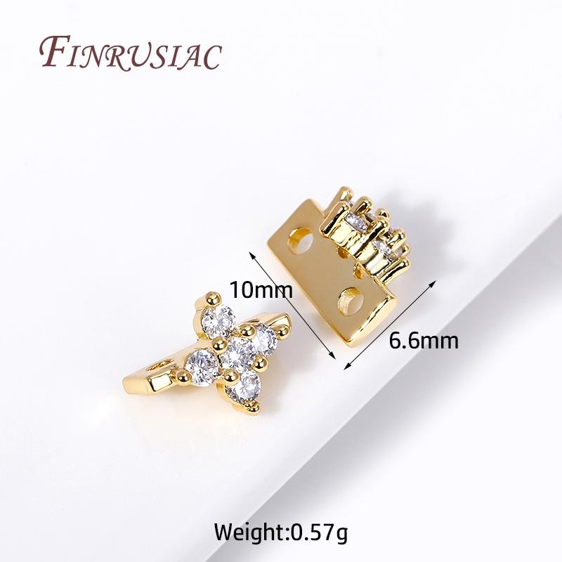 18K Gold Plated Inlaid Zircon Flower Shape Connector 2/3 Hole Spacer Accessories Separators For DIY Strands Beading Jewelry