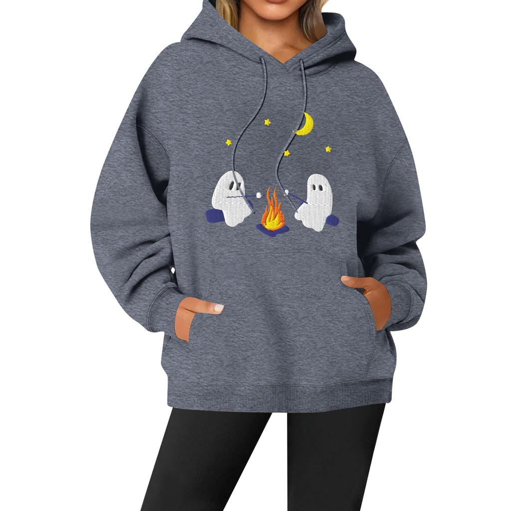 Women's Casual Fashion Solid Color Rugby Print Long Sleeve Hooded Sweatshirt Top