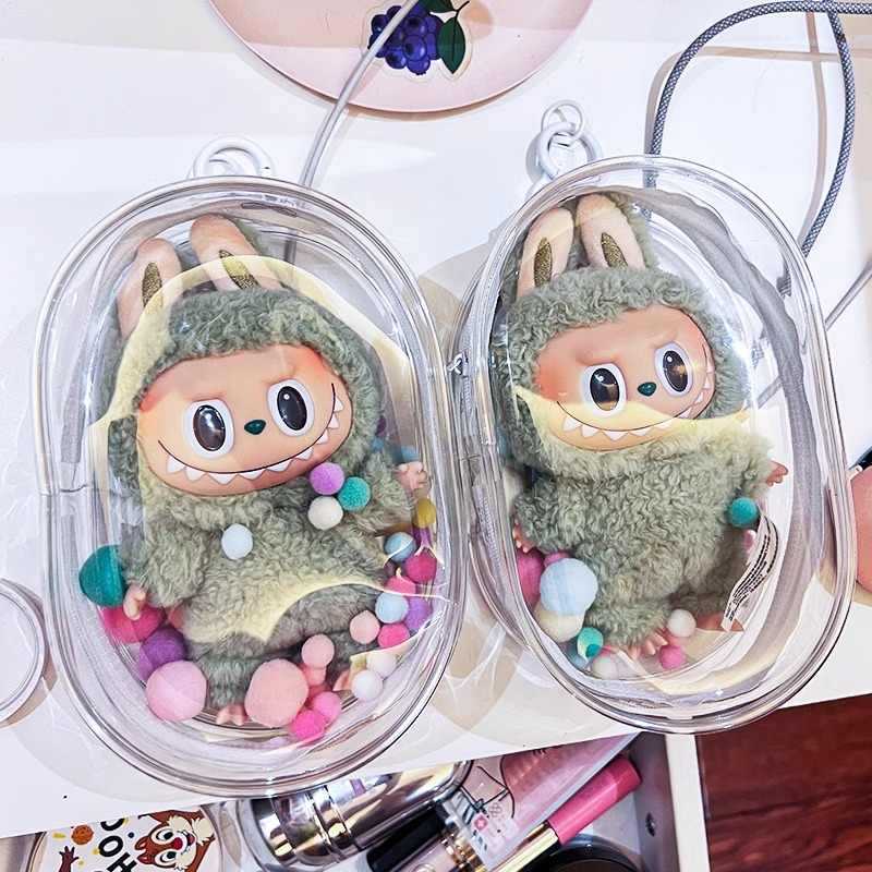 Labubu High-Transparent PVC Anime Doll Dustproof Hanging Bag Transparent PVC Walking Bag for Blind Box Display & Storage
