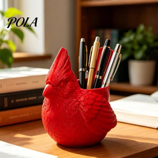 Gel Pen Holder 3D Printed Red Bird Holder, Cute Animal Pencil Smooth Surface Cup Storage Cup, Desktop Organizer for Pencils, Makeup Brushes,