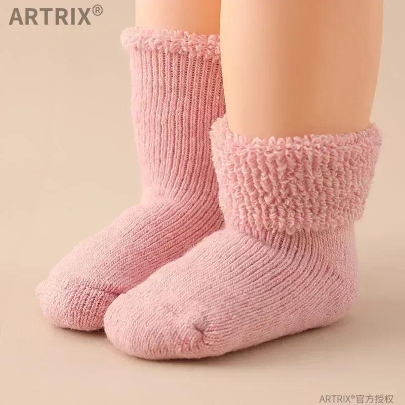 Baby Wool Cashmere Sock for Baby Boy Girl Solid Color Warm Thicken Fleece Calf Furry Kid Sock for 0-6 Year Children Baby Stuff