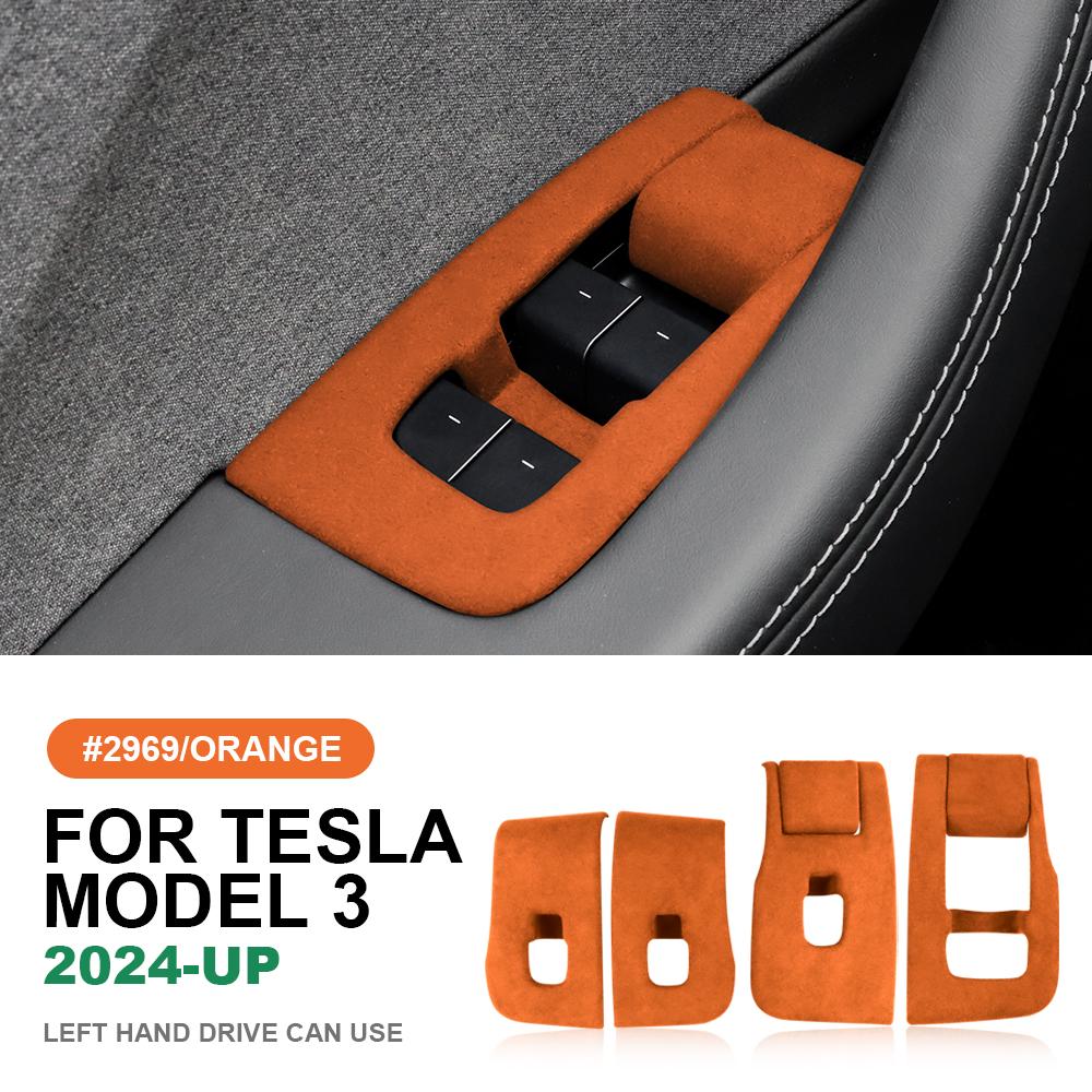 Italian Top Suede 4pcs Window Lifter Switch Control Panel Sticker for Tesla Model 3 Highland 2024-Up LHD Decor Car Accessories