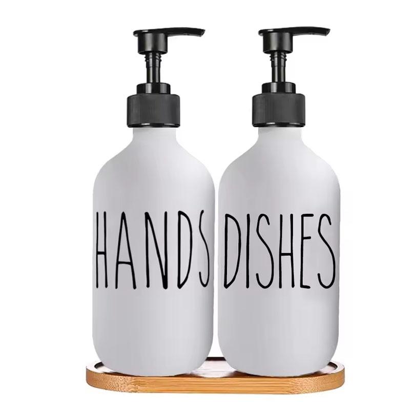 Dishwashing Soap Dispenser with Plastic Pump, Reusable Liquid Soap Shampoo Shower Gel Bottle Pressure Bathroom Decoration 500ml