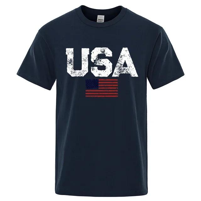 Vintage Usa Flag Street Print Male T Shirts Hip Hop Street Tshirt Summer Casual Cotton Tops Large Size Breathable Tee Clothes