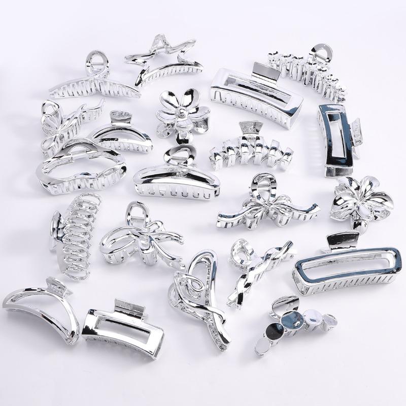 New Style Hair Clip Imitation Metal Plated Grab Clip Silver Large Grab Clip High-grade Light Luxury Accessories Hair Accessories