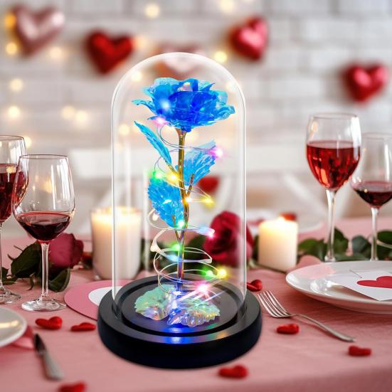 Ewige Rose in Kuppel mit LED-Licht Romantisches Leuchten Künstliche Rose Geschenk für Ehefrau Freundin Oma Jahrestag Geburtstag Valentinstag Feiertag