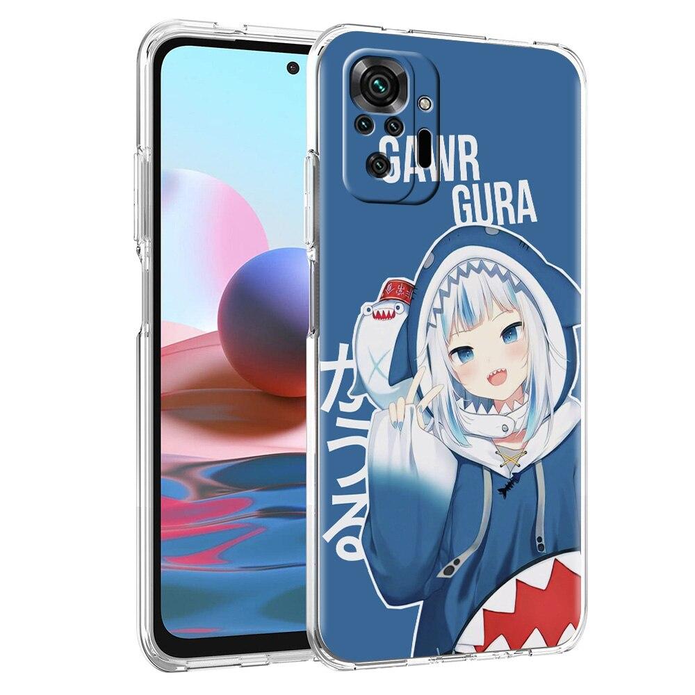 Etui na telefon dla Xiaomi Poco X3 NFC M3 F3 Redmi Note 9S 9 8 10 Pro 7 8T 9C 9A 8A K40 Przezroczyste etui Anime Gawr Gura Hololive rekin