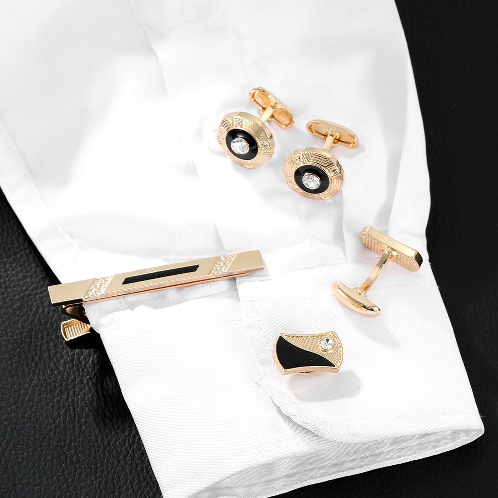 Round Black Drip Diamond Cufflinks French Shirt Sleeve Spike Tie Clip Men'S Business