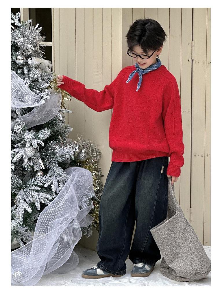 Boys' Non-Pilling Warm Knit Sweater, Korean Style, Long-Sleeved, Autumn/Winter 2025