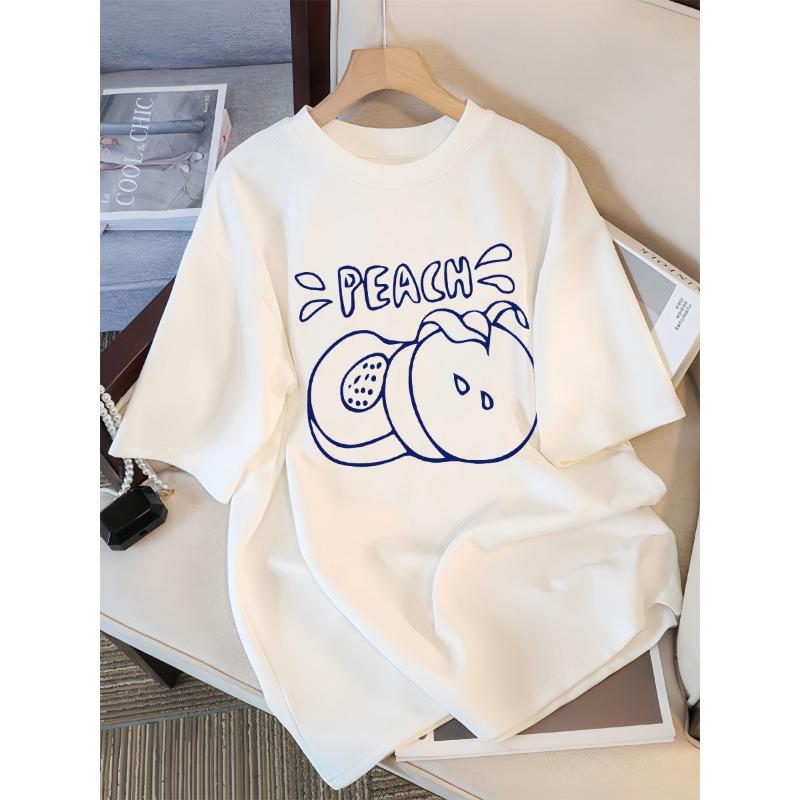 

Женские футболки с принтом свежих персиков, повседневные спортивные футболки, хлопковые дышащие, с коротким рукавом, удобная уличная одежда S