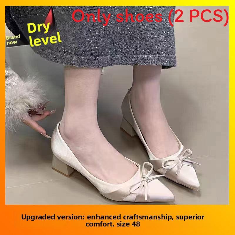 Butterfly Knot Flat Shoes For Women Spring Pu Slipon Low Heel Pointed Toe