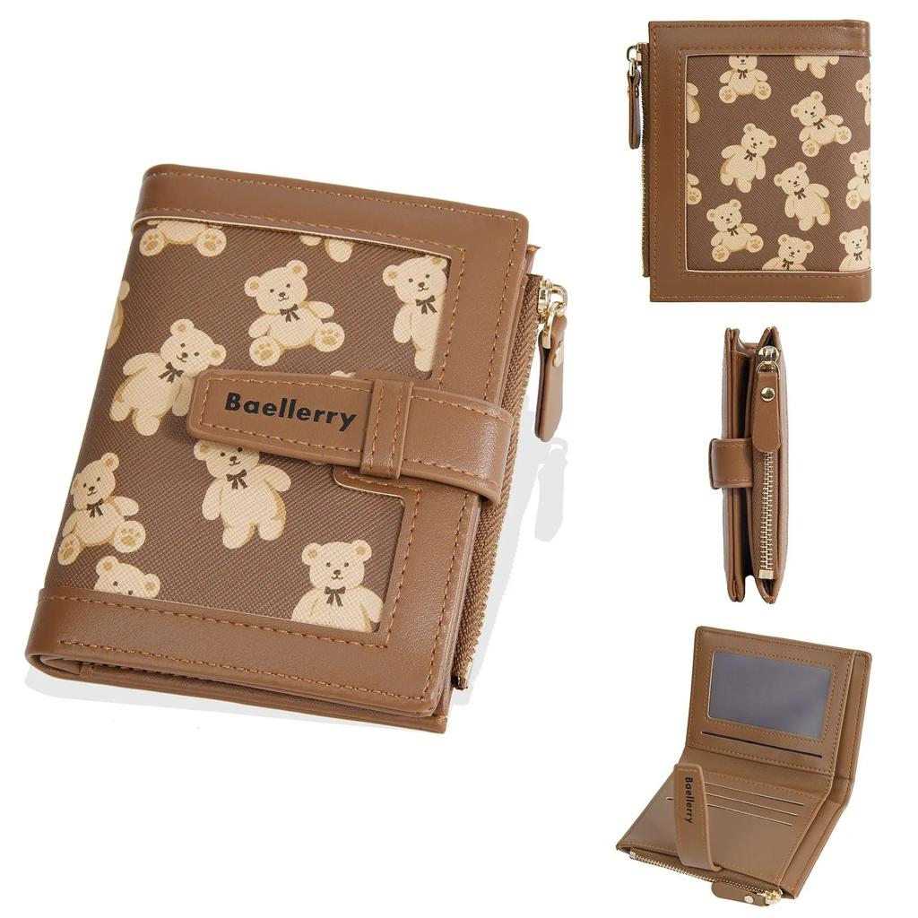 Women Short Purse Cute Fashion Printed Bear Zipper Hasp Coin Wallet Card Bag Ultra-Light Wear-Resistant Wallet Carteira