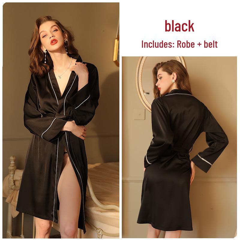 Summer Women's Luxury Silk-Like Cardigan Robe & Pajamas Set