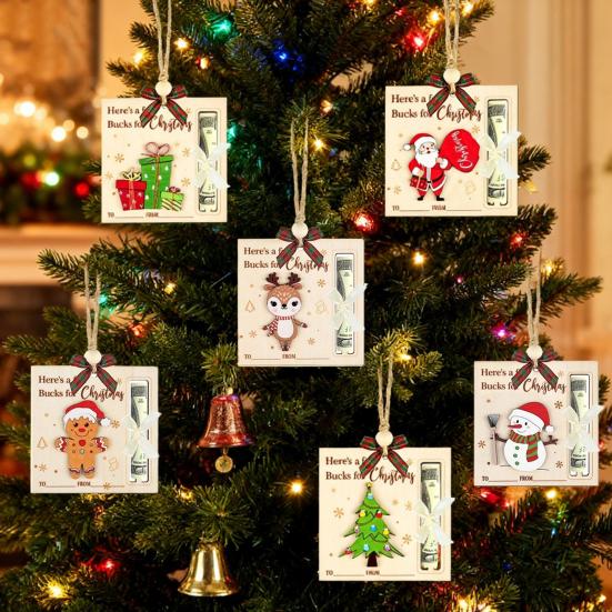 1/6Pcs Christmas Wallet Pendant Snowman Xmas Tree Gift Box Deer Pattern Pendant Striking Atmosphere