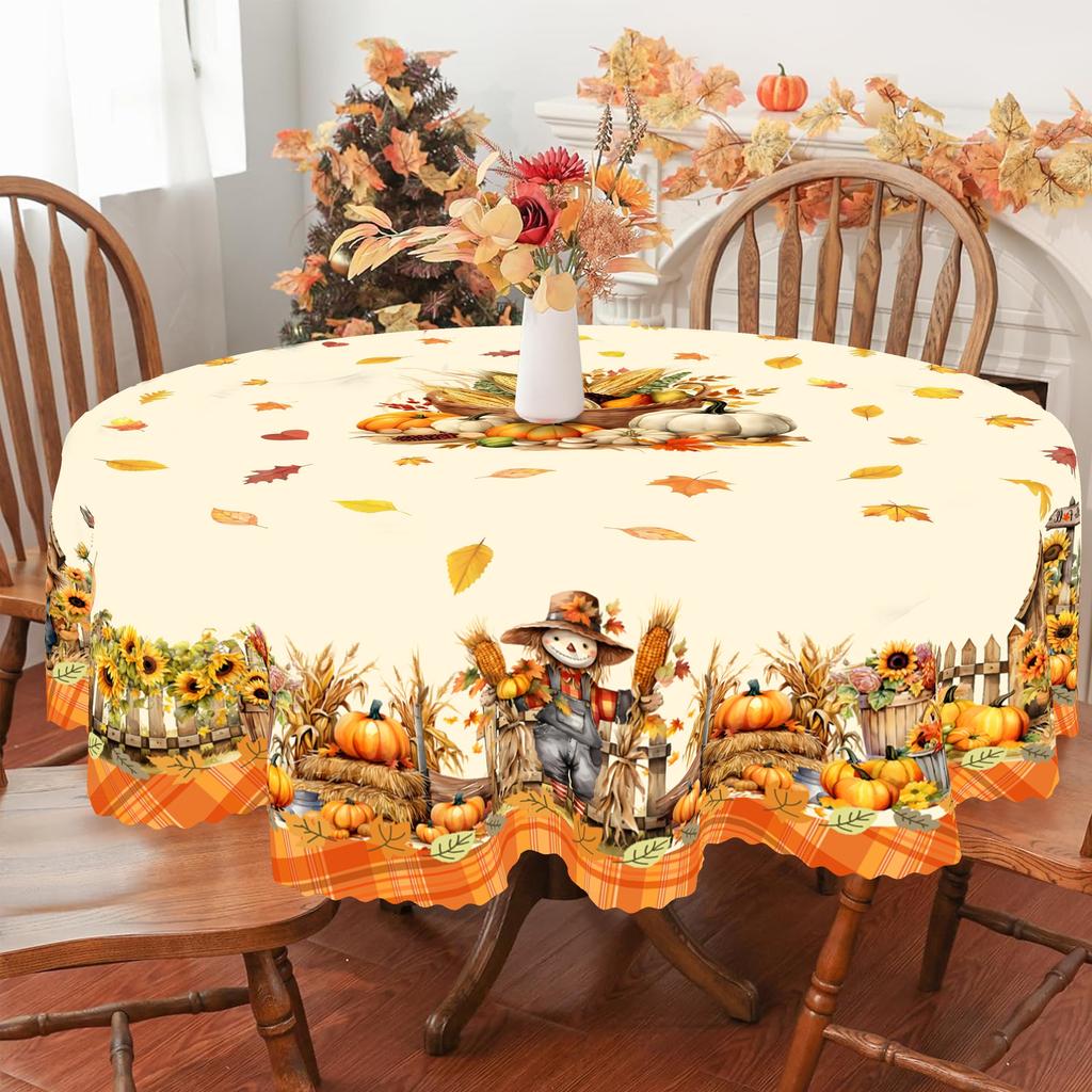 1 Piece of Autumn Tablecloth, Corn Straw Man Pumpkin Sunflower Tablecloth, Maple Leaf Wheat tableclothZYC