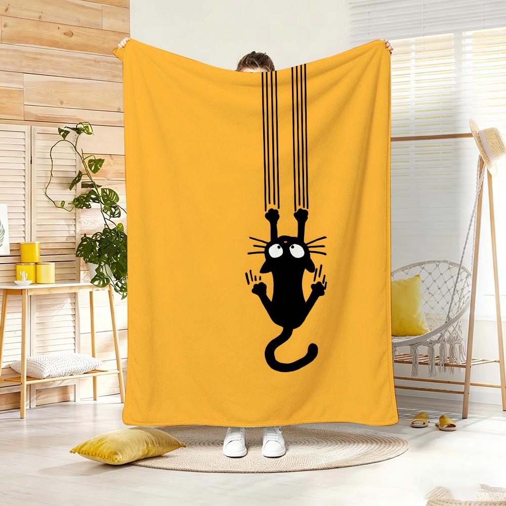 Artistic Pattern G-Goofy Black Cat Clawing Throw Lightweight 240g Flannel Blanket Soft Skin-friendly for Summer Cooling