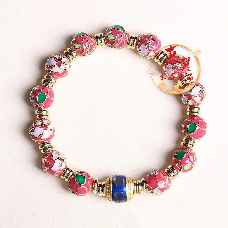 Pastel Cloisonné Lucky Transfer Bead Women s Bracelet with Ash Porcelain Gold Foil