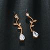 Simple Long Copper Inlaid Zircon Earrings Leaf Stud Earrings Personality Chic Earrings Temperament Elegant Women's Earrings Decoration