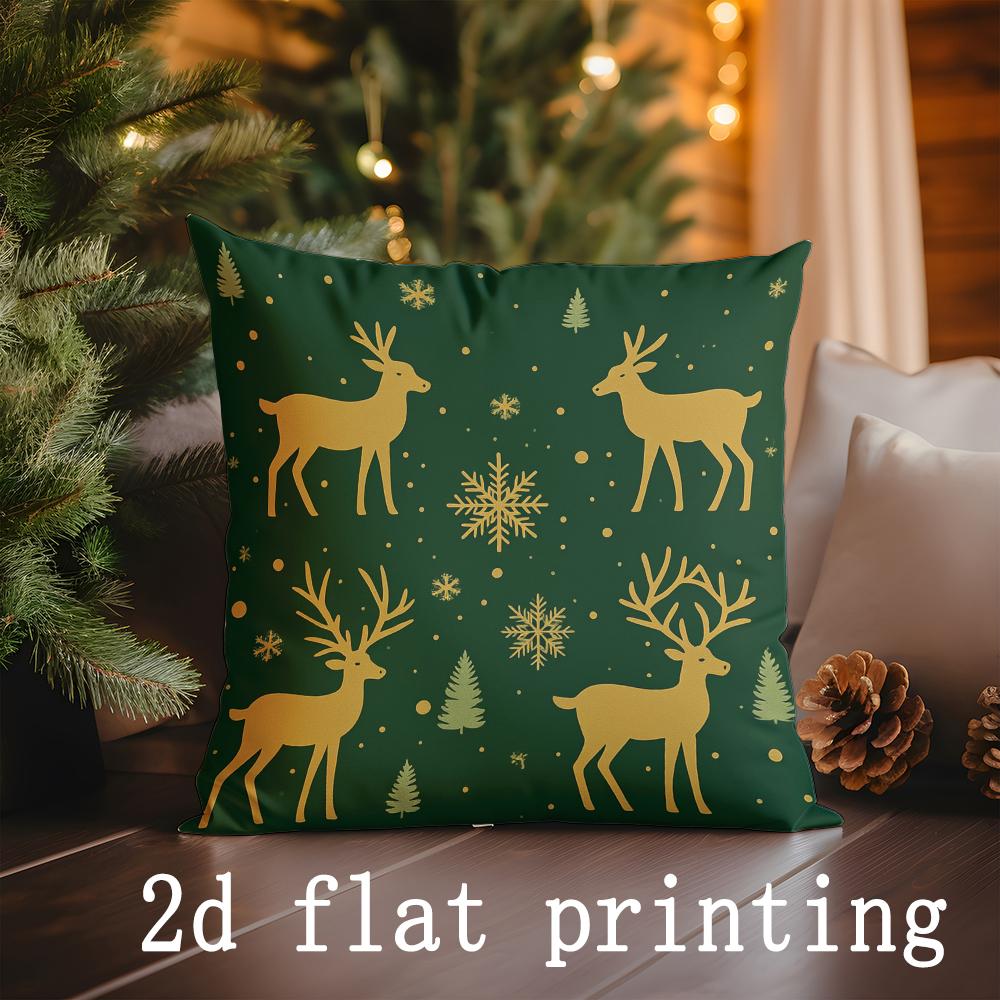 

Home Decor Golden Deer & Snowflake Christmas Pillow Covers Pattern Cushion Cover Suitable for Sofa Bedroom Car Pillow Cover 16x16Inch