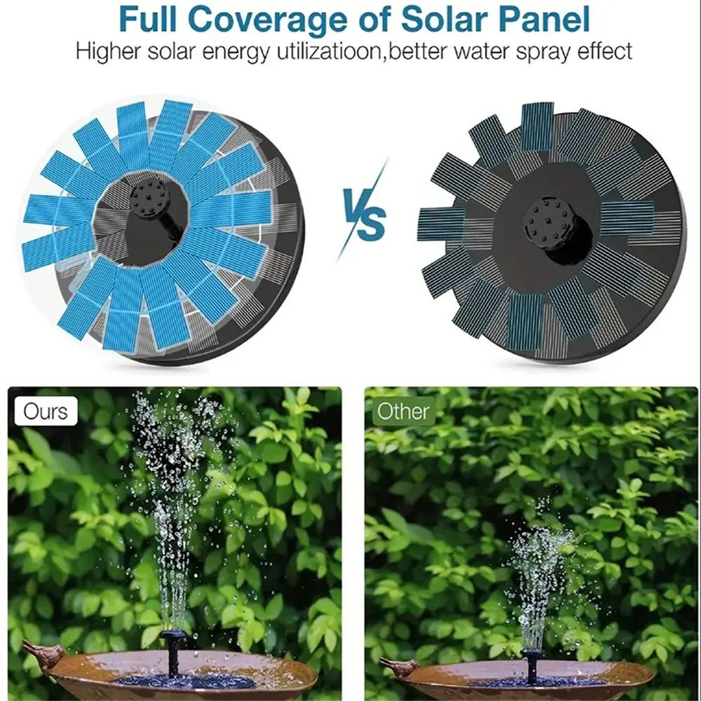 Solar Powered Mini Garden Pond Fountain Pump with 1.5W 7V Solar Panel High Lift 110cm Max Flow Rate 190L/H 6 Adjustable Spray