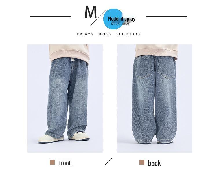 Kids' Street Style Loose Straight-Leg Jeans - Spring & Autumn Trendy Korean Casual Pants