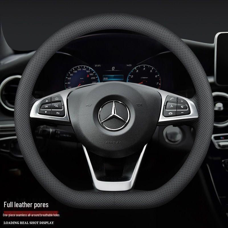 Genuine Leather Anti-Slip Steering Wheel Cover for Mercedes C200/C260/LE300L - Universal All-Season Grip