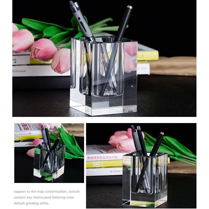 Sostenedor de Bolígrafos de Cristal Rectangular de Cristal con Diseño Moderno Característica Móvil Logotipo Personalizado para Oficina Suministros Escolares
