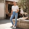 High Waist Slim Fit Denim Skinny Jeans With Bow Rhinestone Detail Women