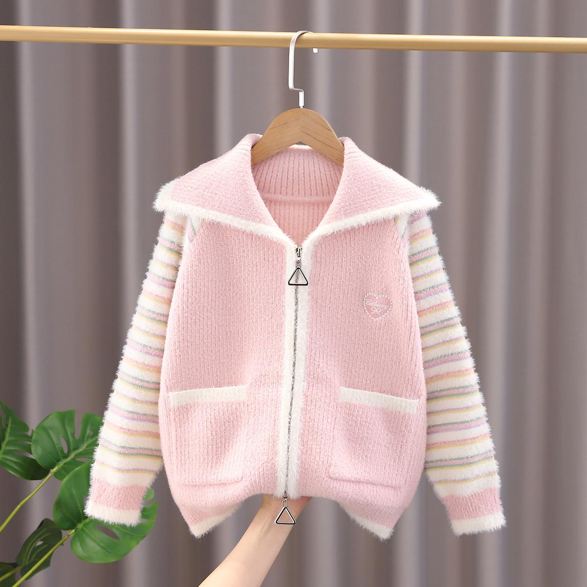Girls Spring 2025 Knit Zipper Cardigan - Stylish Wool Sweater Coat for Kids 120 cm розовый