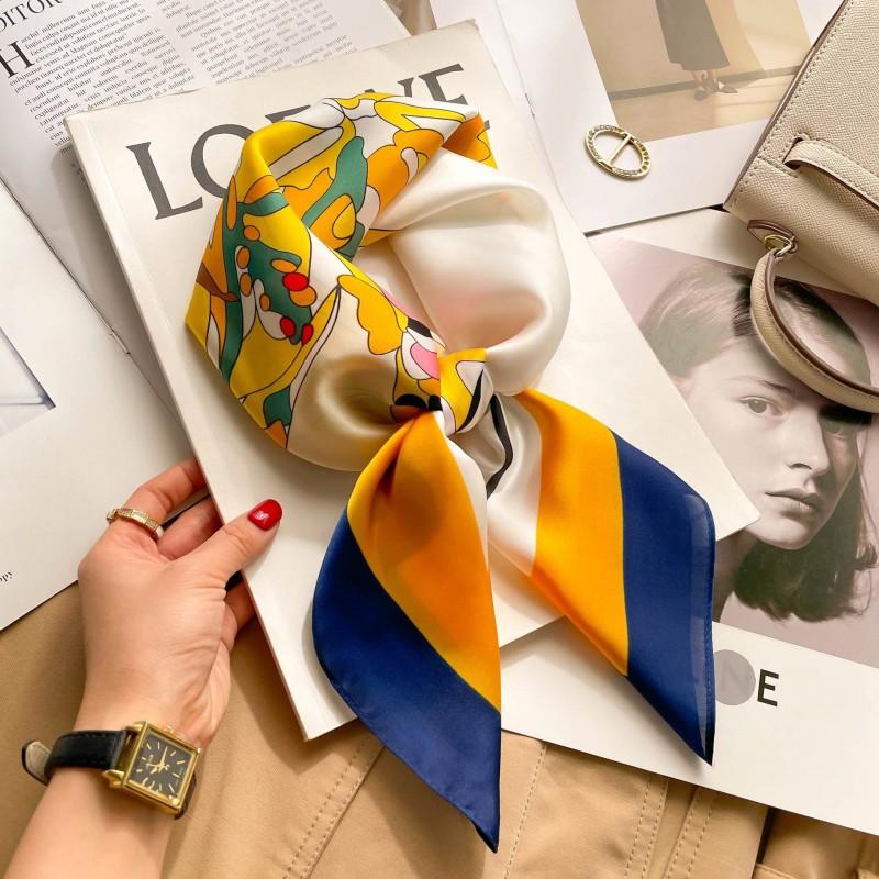 Elegant Silk-Like Square Scarf Women Korean Style Print Neck Lightweight 70x70cm Nylon Fashion Accessory