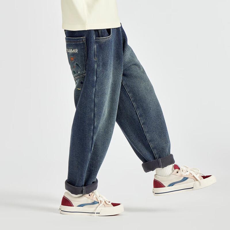Boys' Fleece-Lined Embroidered Denim Jeans