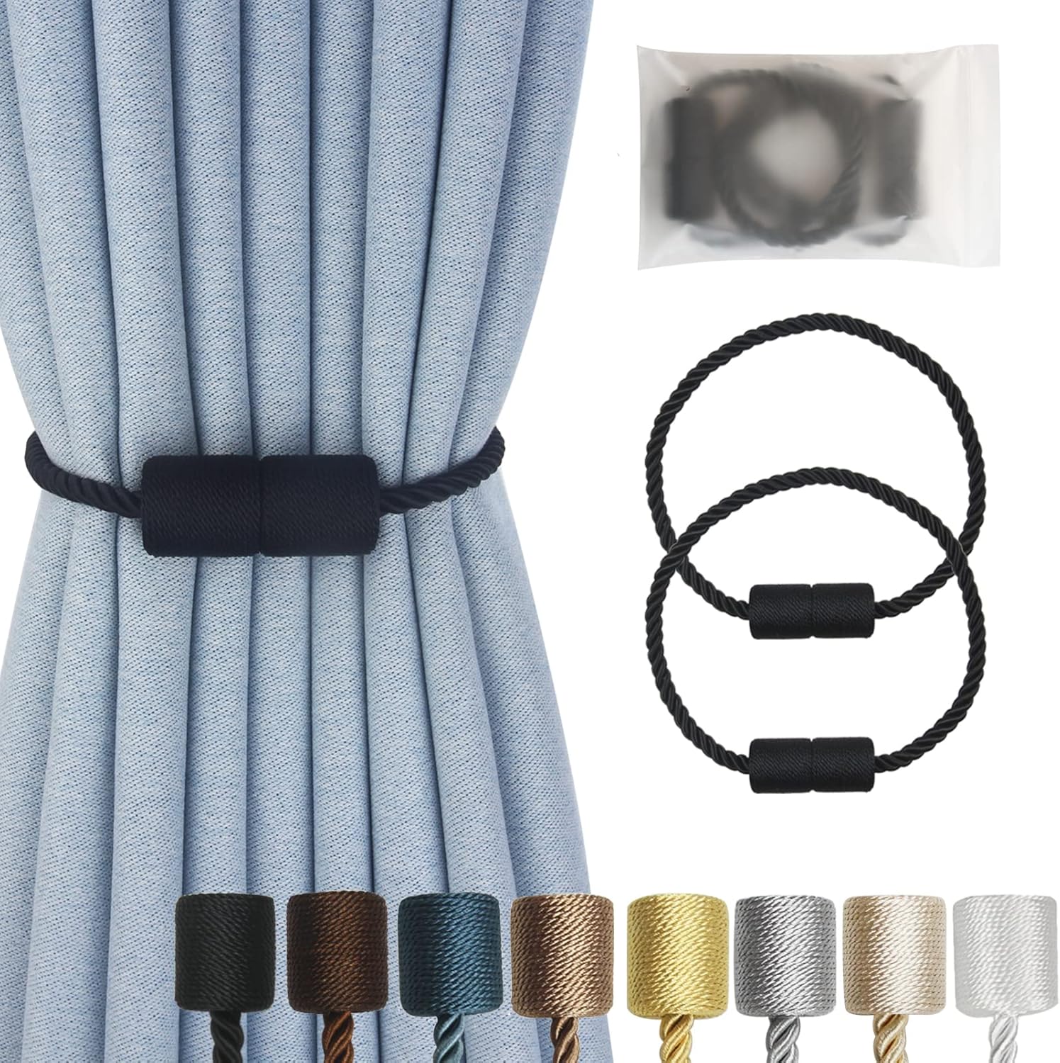 

Magnetic Curtain Tiebacks 2 Pack Black Curtain Rope Tieback Curtain Holders for Drapes Modern Tie Backs Decorative Curtain Holdbacks 2 чорний