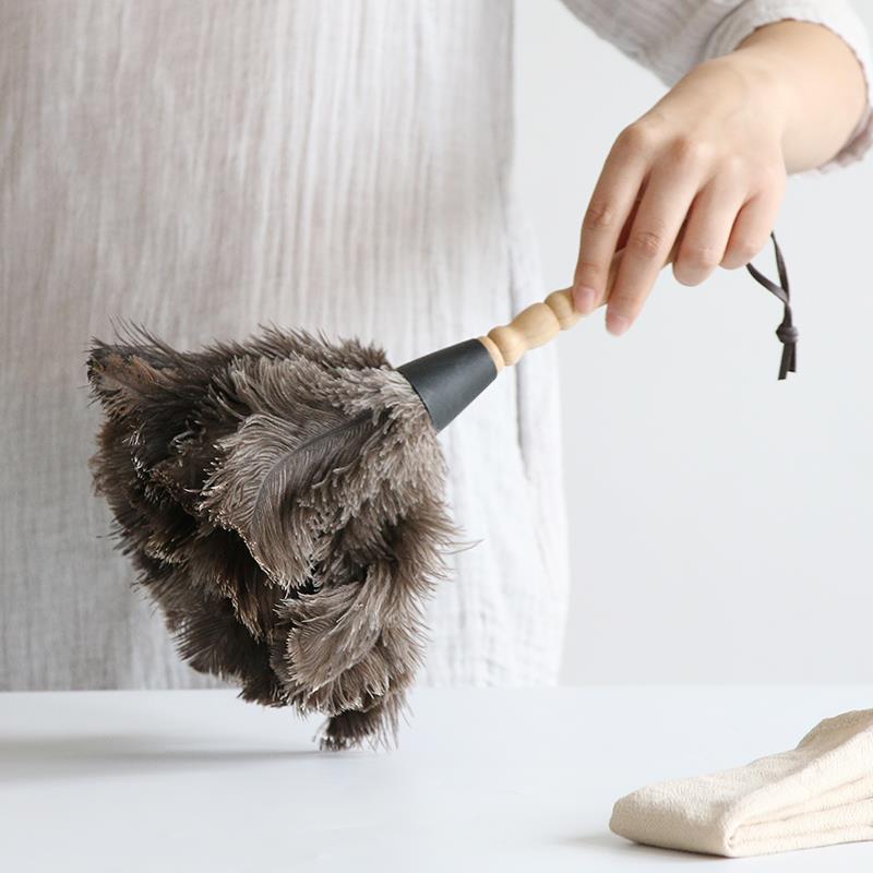 Feather Duster Wooden Handle Duster Anti-Static Dust Removal Dusters Ostrich Duster Feather Fur Brush For Home Cleaning Tools