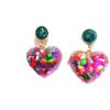 S925 Silver Bohemian Epoxy Resin Glitter Heart Earrings