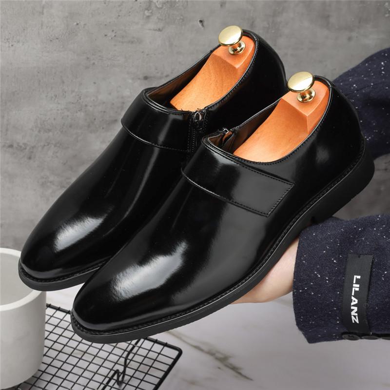 Fashion New Designer Men's Pointed Glossy Patent Leather Wedding Shoes Male Monk Strap Loafers Formal Dress Footwear Zapatos Hombre